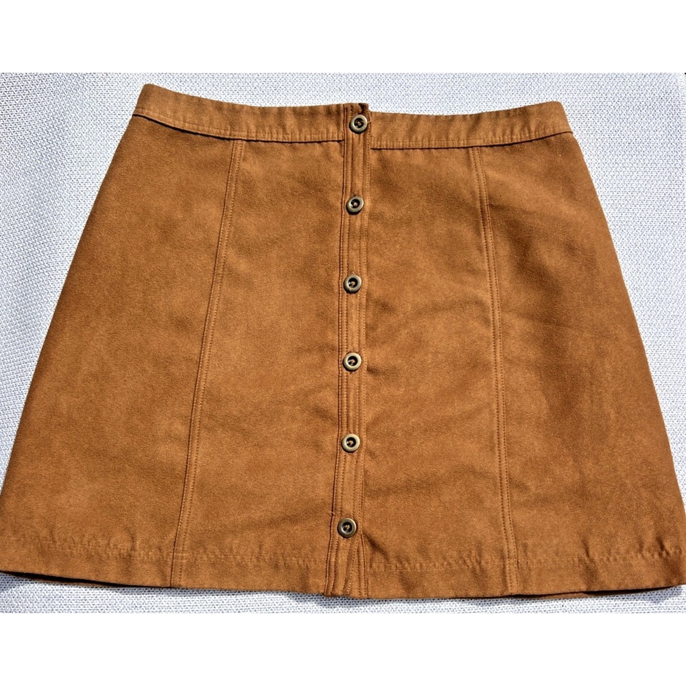 Hollister‎ Faux Suede Button Front Mini Skirt Brown Womens Size 3